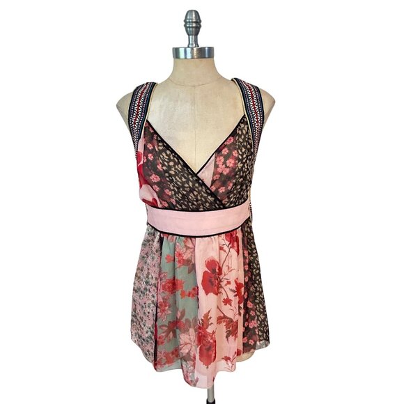 JW Style Floral Mixed Print Sleeveless Empire Waist Boho Top XS - Picture 1 of 6
